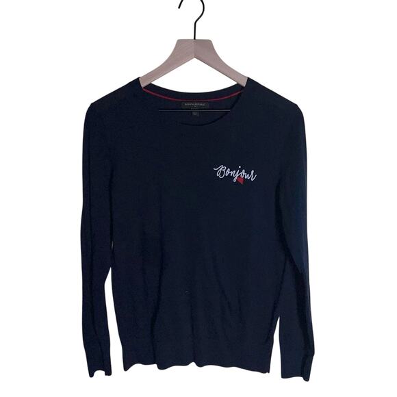 BANANA REPUBLIC preppy "Bonjour" cotton blend sweater M - Picture 1 of 5